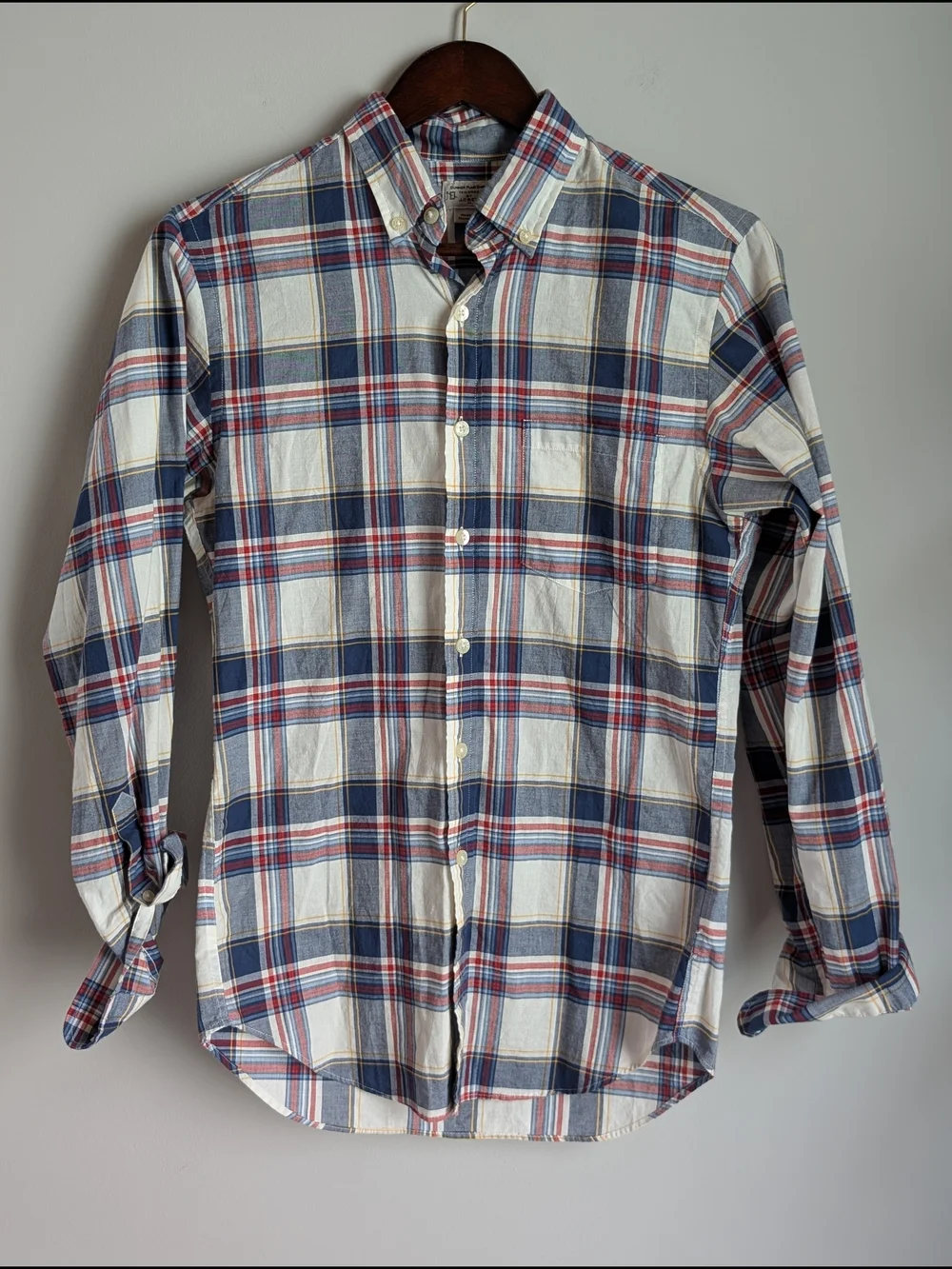 J.Crew Men's XS Summer Plaid Button Down Shirt Blue Red White Cotton 40732